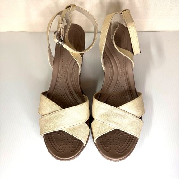 CROCS Leigh II Wedge Sandals Women's 11 Neutral Ankle Strap Casual Summer Comfy - Picture 4 of 10